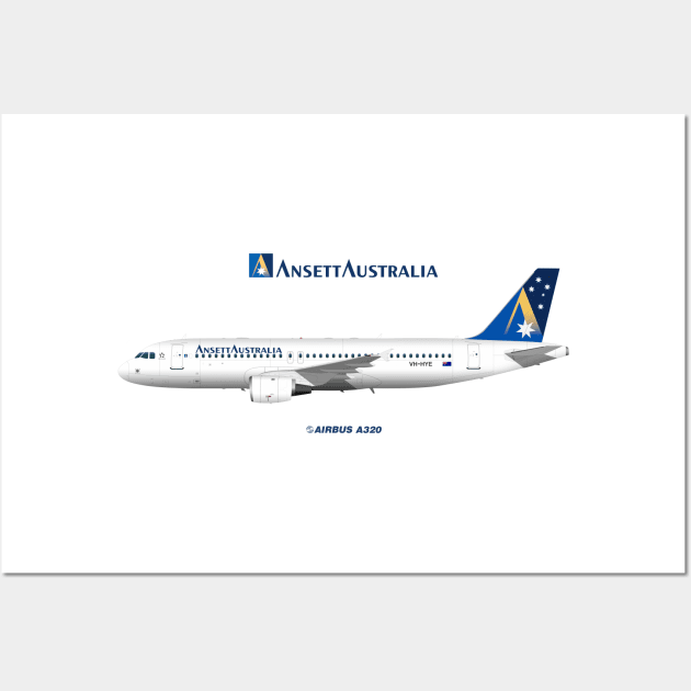 Illustration of Ansett Australia Airbus A320 Wall Art by SteveHClark